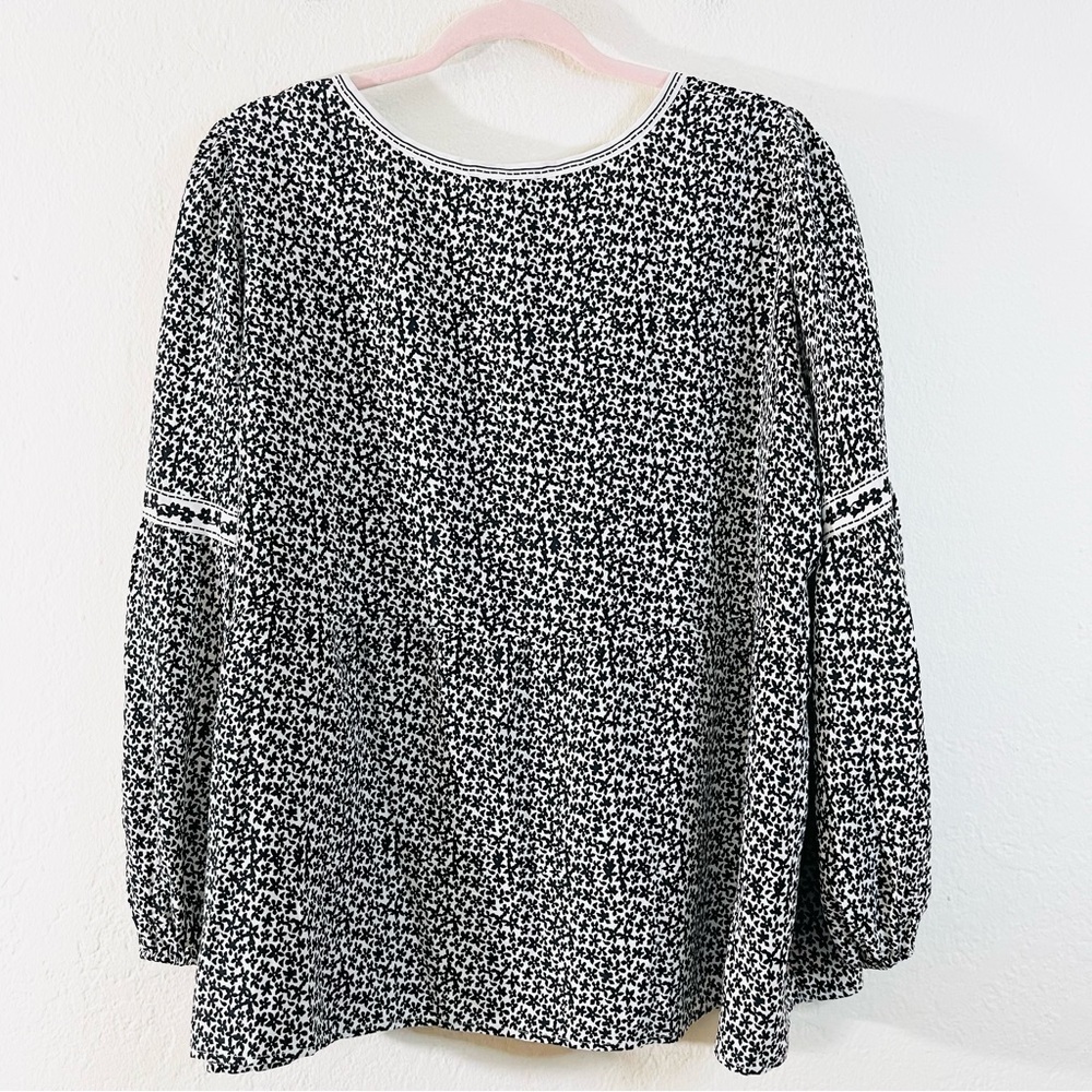 Max Studio Plus Size 1X Blouse Black/White Floral Long Sleeve Button Detail - Picture 2 of 10